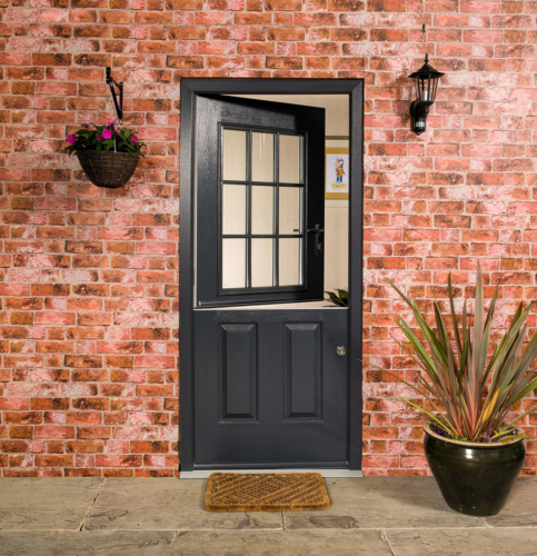 Elegant black and red front doors, Greater London, England, UK